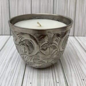 Pottery‎ Barn Silver Hammered Floral Candleholder NEW READ Metal Candle Holder